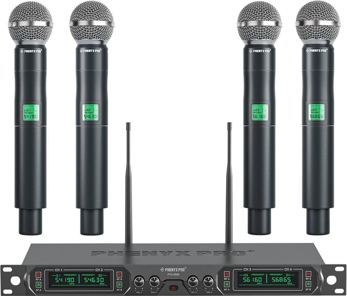 Microfoonsysteem Set - Draadloze Microfoons - Evenementen Presentaties - Vierkanaals UHF - 4 Handmicrofoons - Metaal