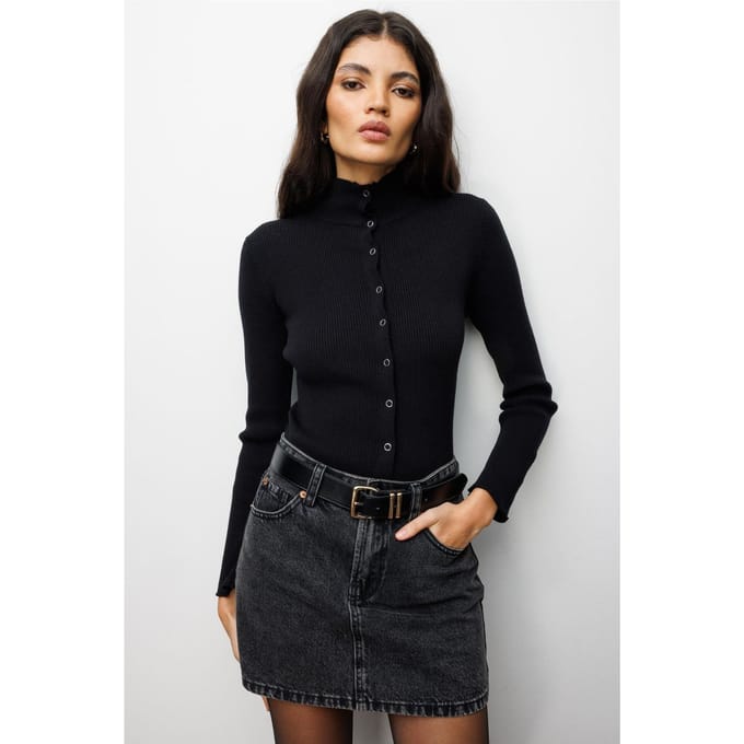 Slank Fit Halve Coltrui Cardigan met Knoopsluiting