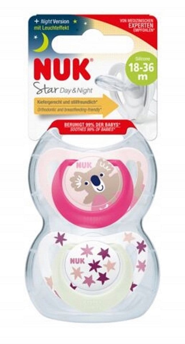 NUK Star Light Day&Night siliconen fopspenen 2st. set 18-36 m
