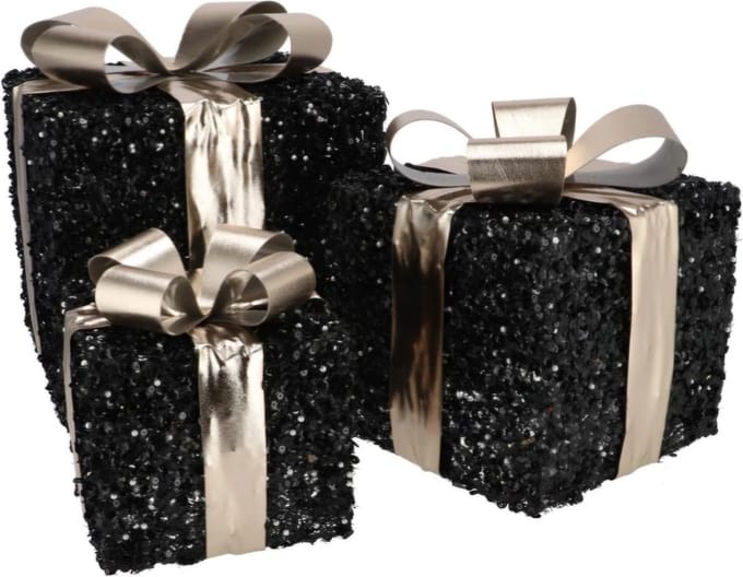 Sparkle giftbox black/gold 25x20cm set van 3 inclusief lampjes