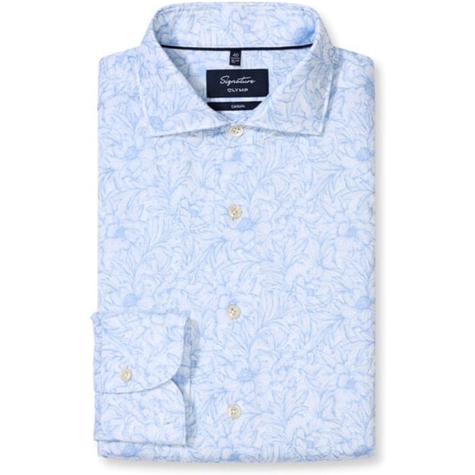 OLYMP Signature Casual Overhemd, Tailored Fit, Cutaway, Bleu
