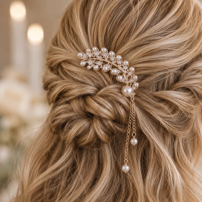 Haar in Stijl® Noor Goud Haarsteek Diamant Parel - Haaraccessoire Bruid Feest