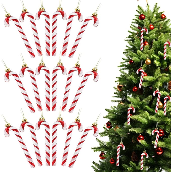 Dailygoods - 18 Stuks Suikerstok Kerstboomversiering in Rood en Wit