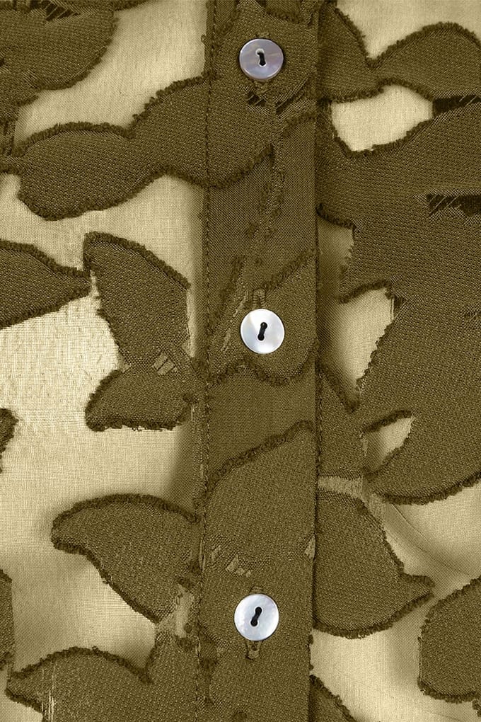 EsQualo Blouse Gathering Jacquard Olive Maat: 36 | Longsleeves Outlet | Dames | Groen