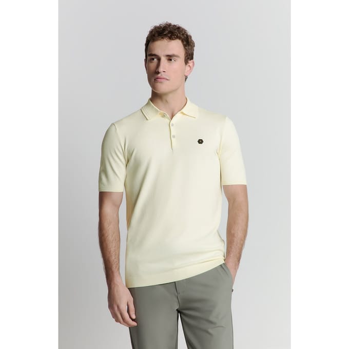 No Excess Pullover Short Sleeve Polo Button Solid Offwhite Maat: L | Poloshirts Outlet | Heren | Geel