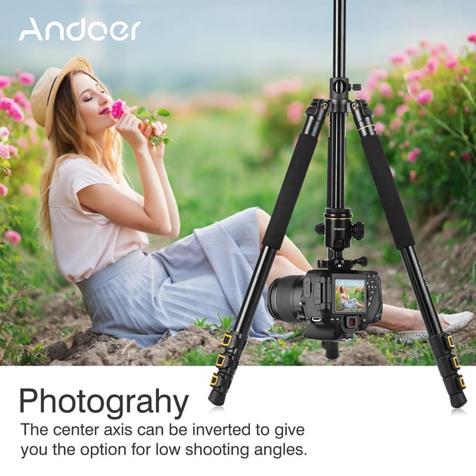 Andoer TTT-004 200cm/78.7 Inch Aluminiumlegering Camera Statief Monopod Horizontale Bevestiging met Bal goud