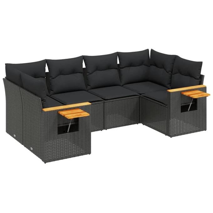vidaXL - 6-delige - Loungeset - met - kussens - poly - rattan - zwart