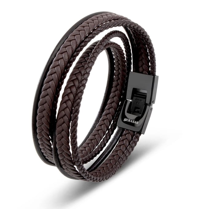SERASAR Leren Armband Heren [Wrap] - Bruin 46cm - Armbandje voor Vriend