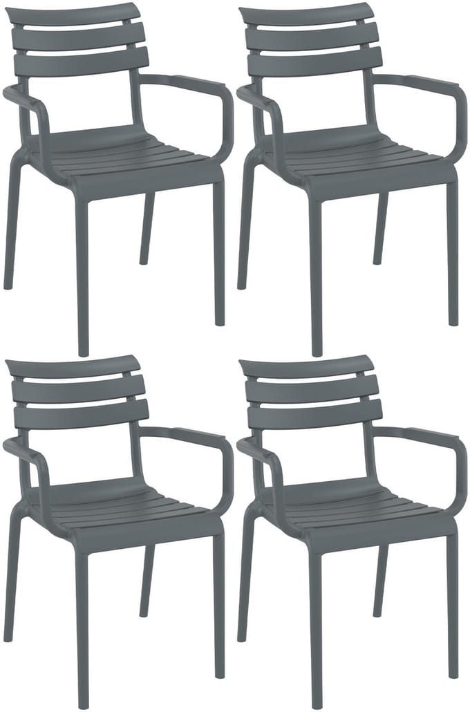 CLP Paris Set van 4 tuinstoelen - armleuningen - stapelbaar - kunststof - donkergrijs