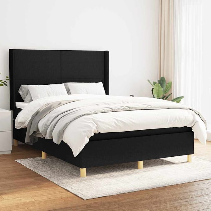 vidaXL - Boxspring - met - matras - stof - zwart - 140x200 - cm