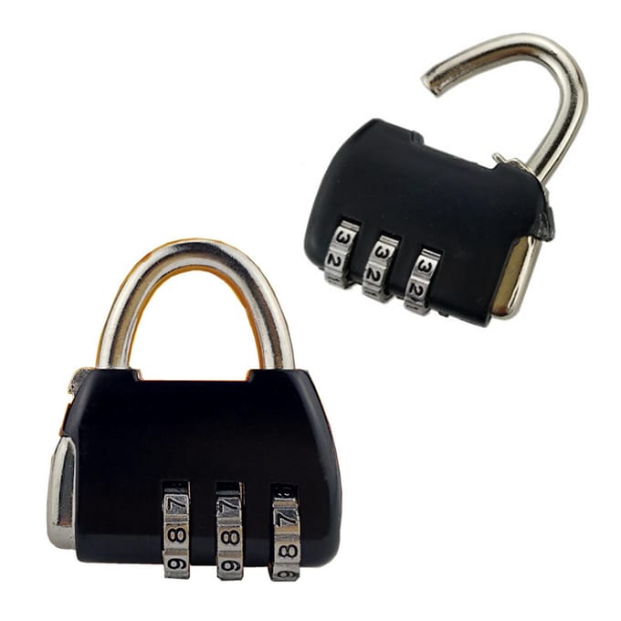 Cadenas à combinaison à 3 chiffres en alliage de zinc robuste pour valises, noir noir