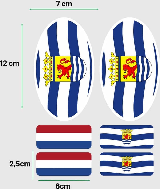 Zeelandse vlag stickers auto – Set met 6 autostickers