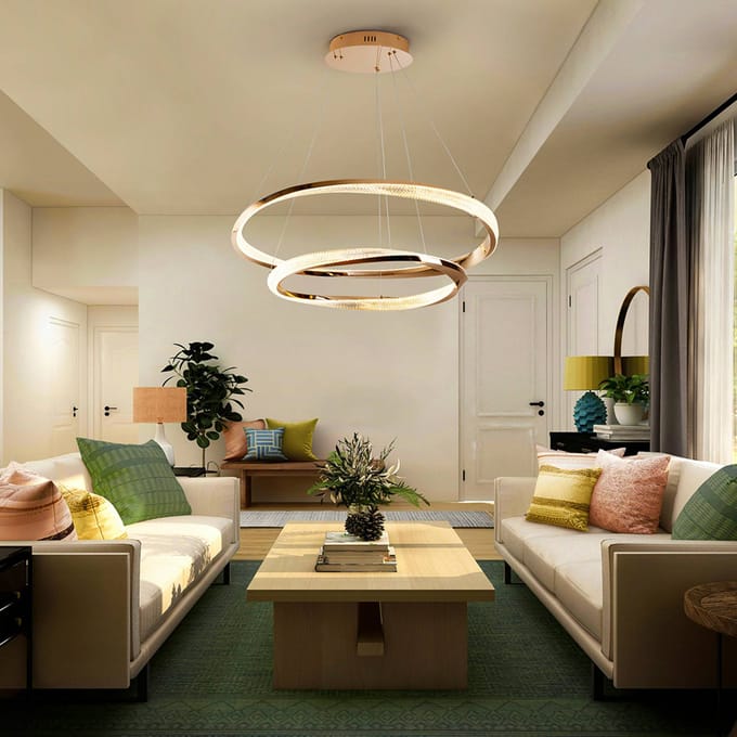 Schuller Valencia LED hanglamp Orbitas, Ø 80 cm, goudkleurig, metaal, dimmer