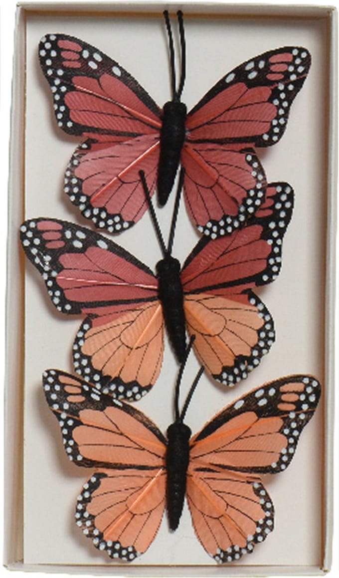 Decoris decoratie vlinders op draad - 3x - rood - 8 x 6 cm