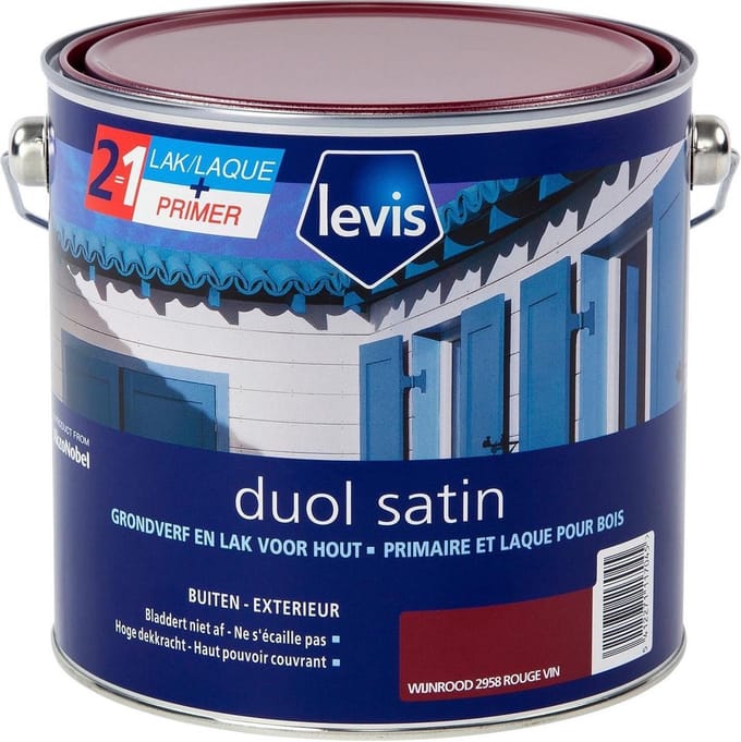 Levis Duol Hout Primer en lak - Wijnrood - Satin - 2.5L