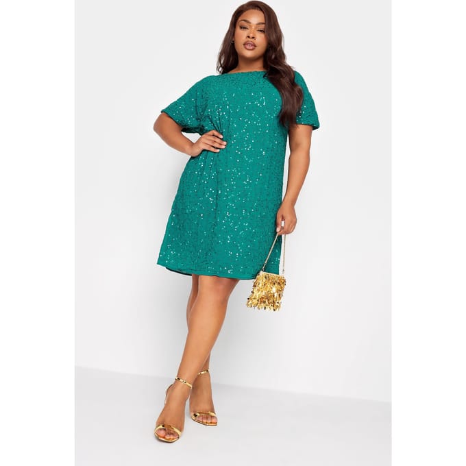 Luxe: Ultimate Embellishment Luxe Geweven Shiftjurk Met Kralen & Pailletten In Blauwgroensize 48