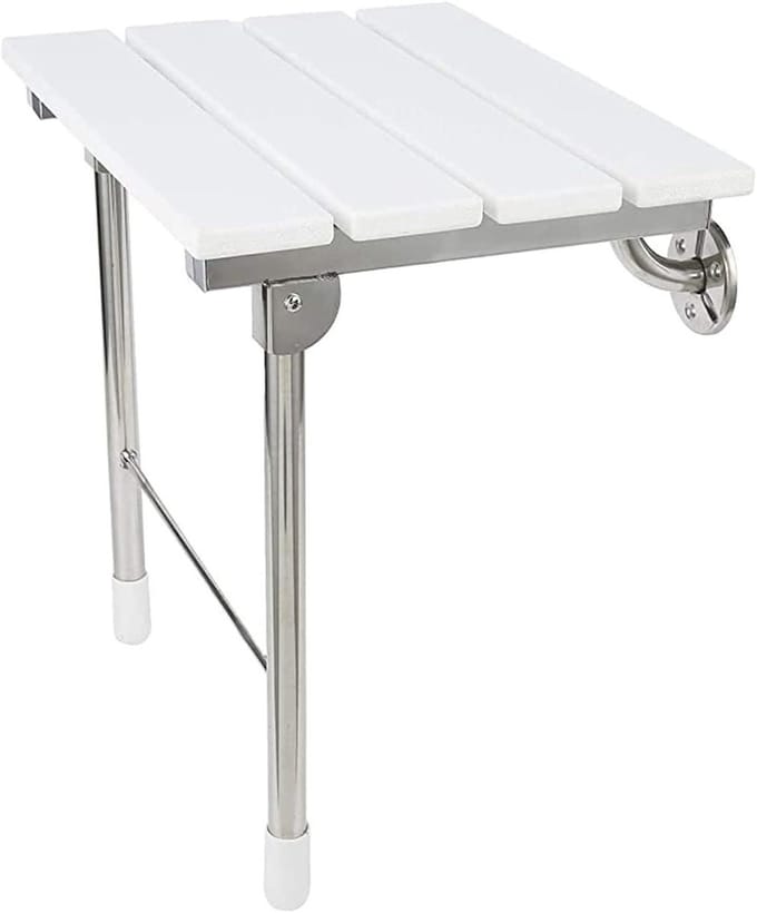 Opklapbare Douchestoel - Douchebank Wandmontage - Veilig Douchen - Met Steunpoten - 200 kg belasting - Wit