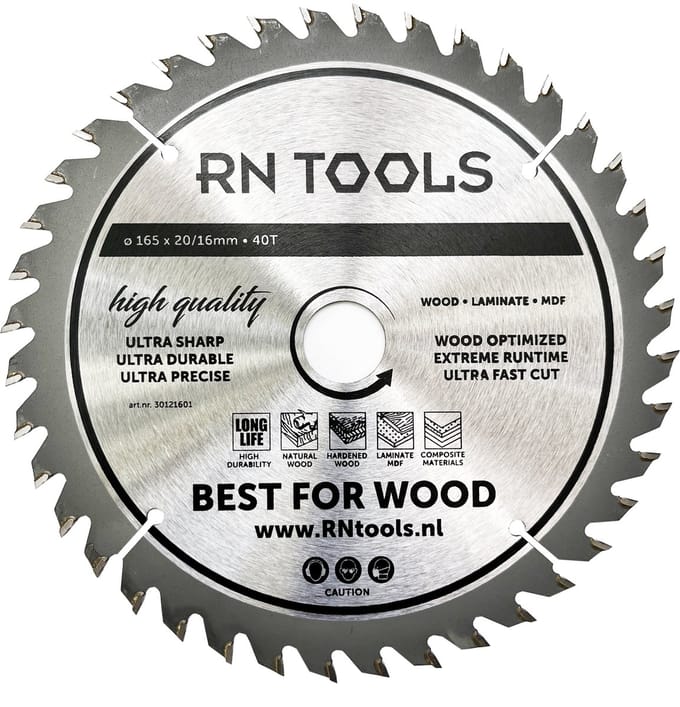 RNtools Cirkelzaagblad 165 x 20 mm - 40 tanden - voor Hout, Hardhout, Laminaat, MDF, Multiplex