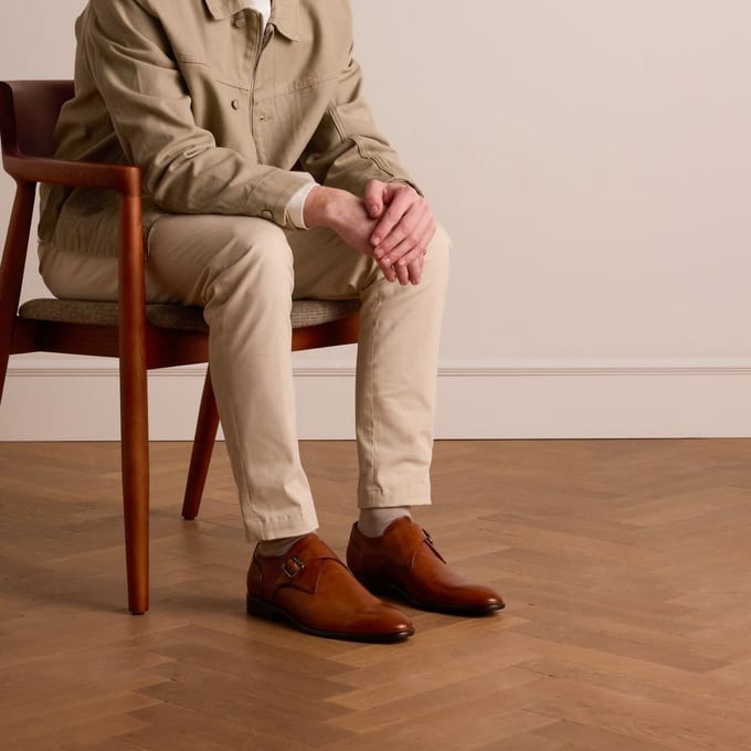 Manfield - Heren - Cognac leren gespschoenen - Maat 41