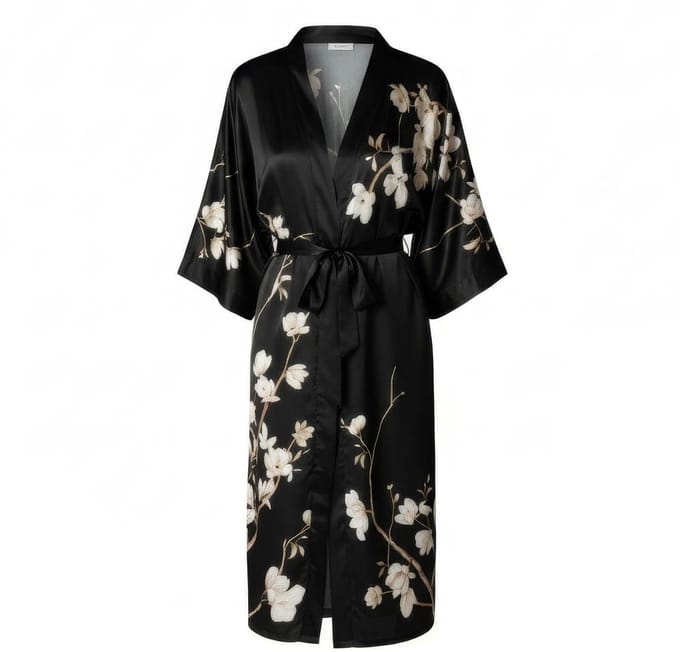 TA-HWA Japanse Kimono Dameskimono Zwart met Magnolia