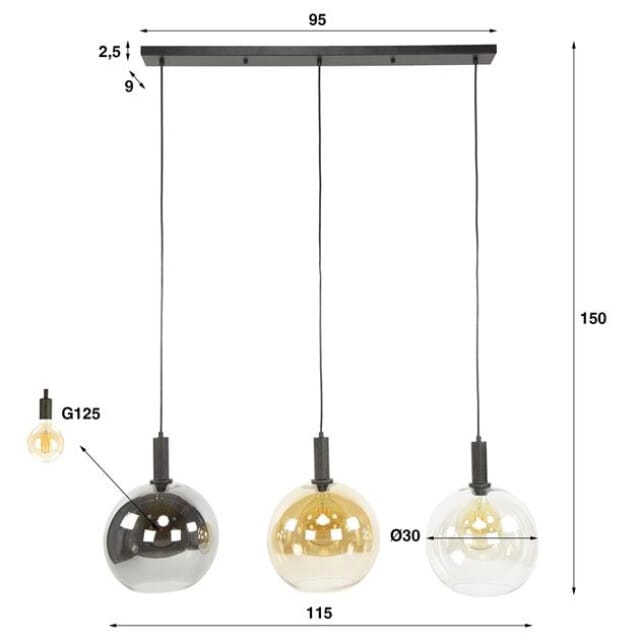 Hoyz Collection - Hanglamp Sfera Tricolore 3-lichts - Artic Zwart