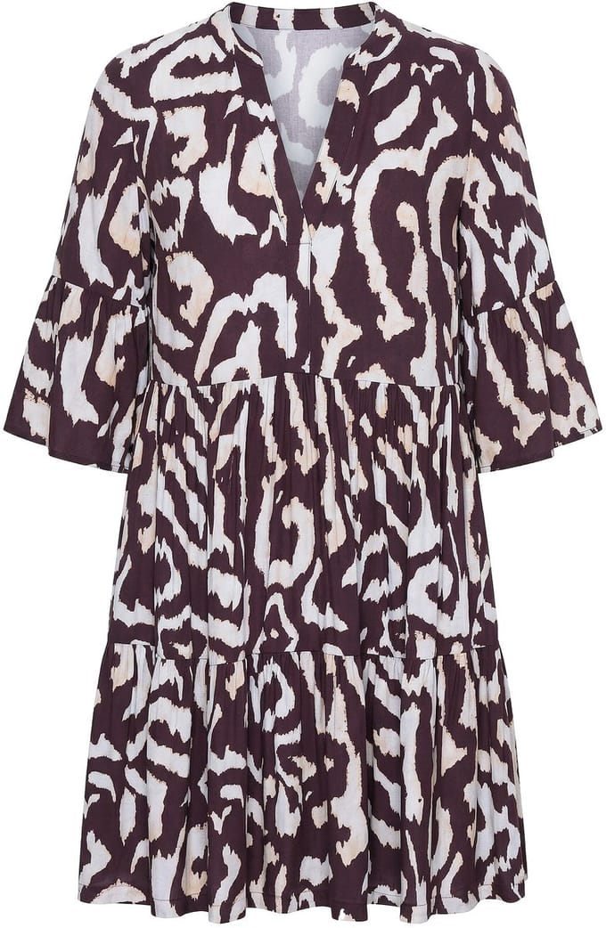 Studio Untold - Dames - Jurk korte A-lijn print ruche - Chocolade - Maat 46+