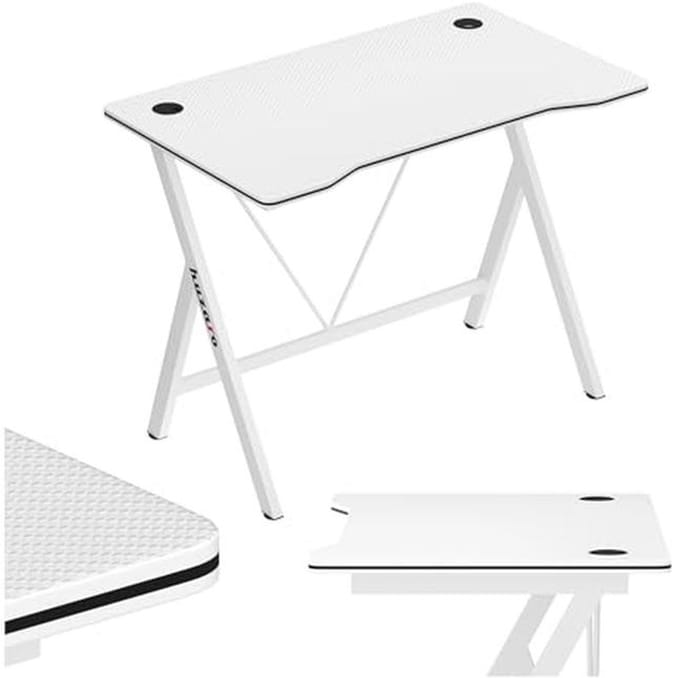 Wit Computer Bureau 100 x 50 cm - Gaming Bureau met Kabeldoorvoeringen en Stalen Constructie - Ergonomisch Design