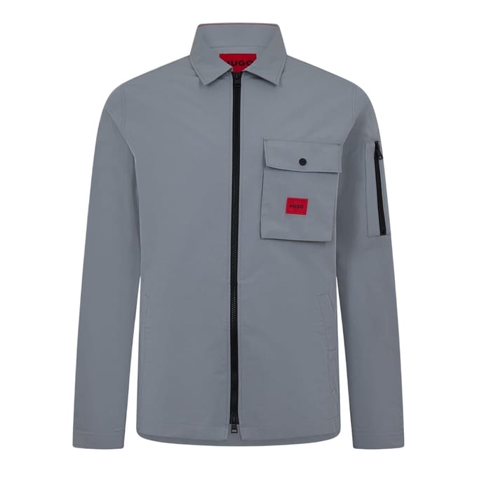 Hugo Heren Logo Katoenen Overshirt (Grijs)