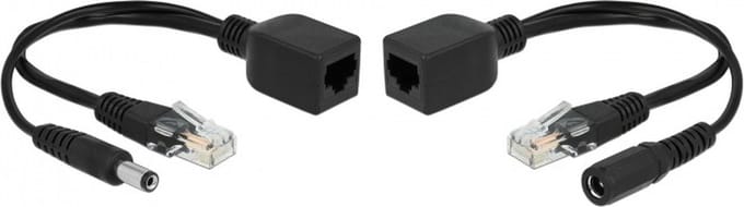 Passieve Power over Ethernet (PoE) adapter kit - RJ45 + DC 5,5 x 2,5 mm / zwart - 0,20 meter