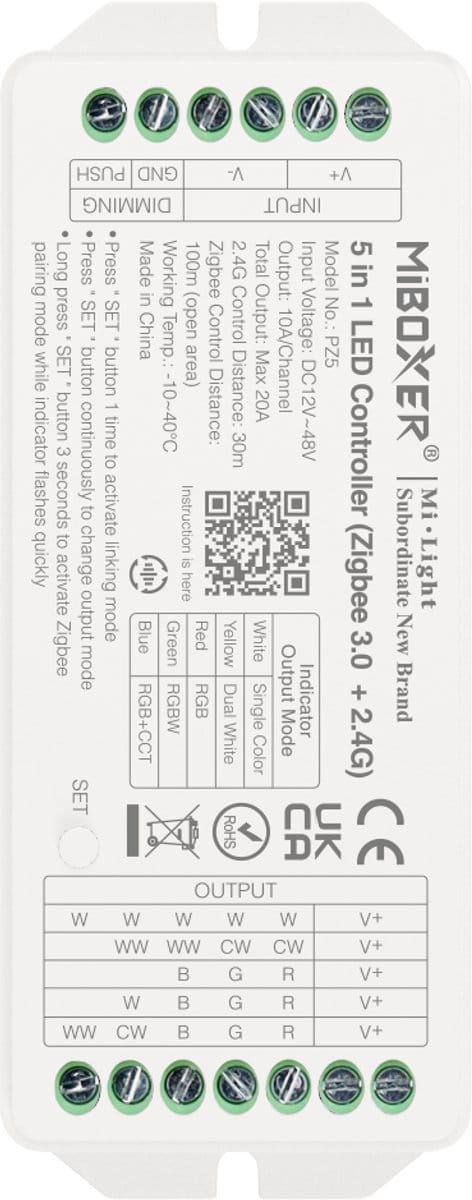 MiBoxer PZ5 ledcontroller - 5-in-1 - Zigbee 3.0 en 2,4 GHz RF