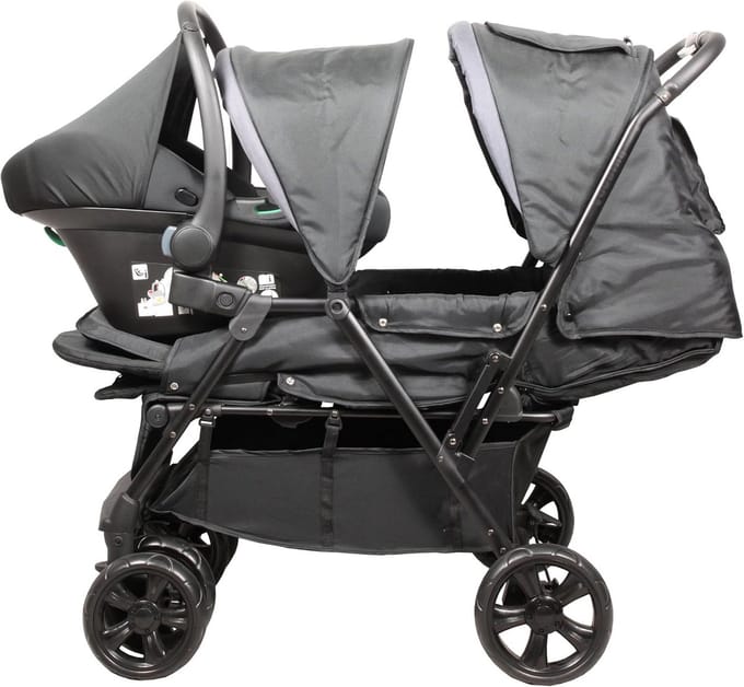 Tweelingkinderwagen met 2-in-1 functie en autostoel voor baby's