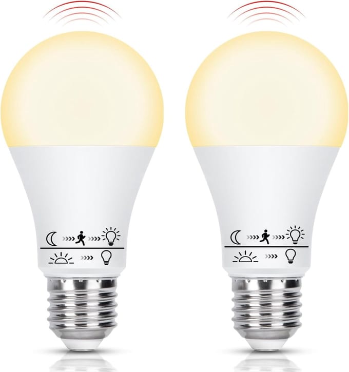 LED Lamp E27 met Bewegingssensor 12W Warm Wit Licht (3000K) - 2 Stuks
