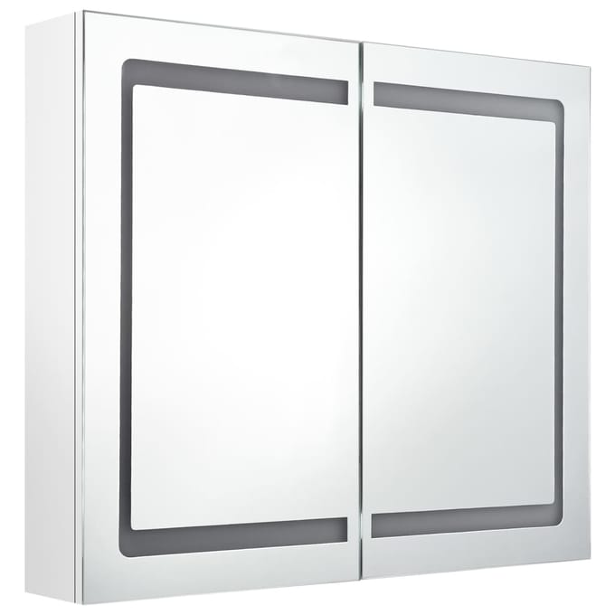 vidaXL - Badkamerkast - met - spiegel - en - LED - 80x12x68 - cm - glanzend - wit