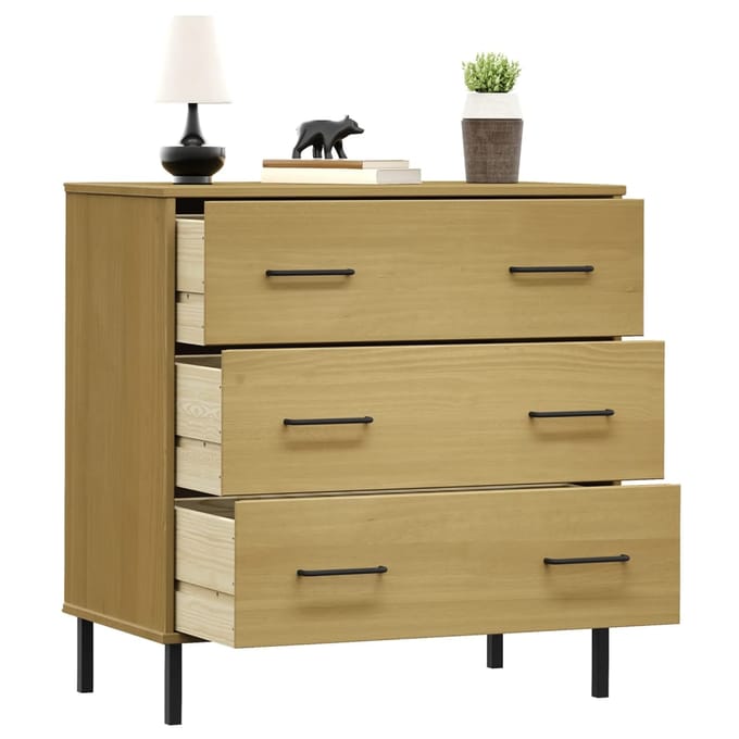 vidaXL - Dressoir - met - 3 - lades - OSLO - 77x40x79,5 - cm - grenenhout - bruin
