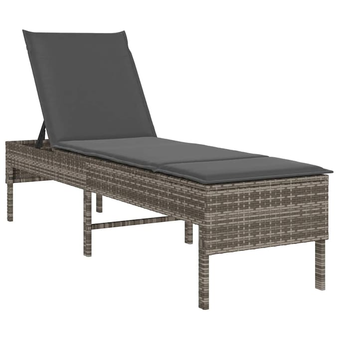 vidaXL - Ligstoel - met - kussen - grijs - 55x200x44cm - polyrotan