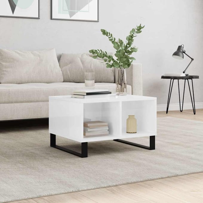 vidaXL - Salontafel - 60x50x36,5 - cm - bewerkt - hout - hoogglans - wit