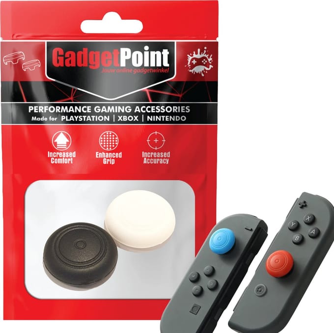 Gadgetpoint - Thumb Grips voor Nintendo Switch Joy-Con Controllers - Gaming Thumbgrips - Performance Anti-Slip Thumbsticks - Bescherming Accessoires - Wit/Zwart