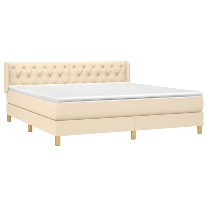 vidaXL - Boxspring - met - matras - stof - crèmekleurig - 160x200 - cm