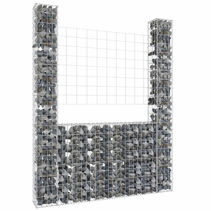 vidaXL - Schanskorf - U-vormig - met - 2 - palen - 140x20x200 - cm - ijzer