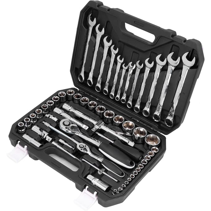 Jeu de clés à cliquet et douilles 60 pièces Multifonction Universel Acier Chrome Vanadium Kit d'outils de réparation automobile black