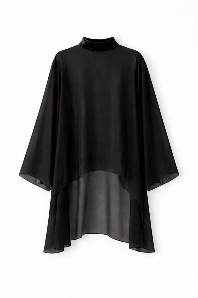 Touché Privé - Chiffon tuniek met fluwelen details - Zwart - Dames