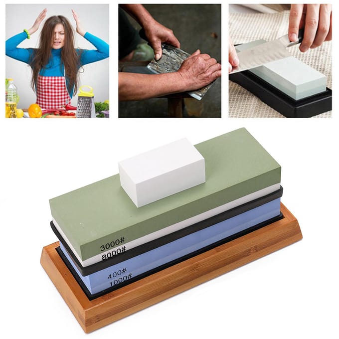 2 Zijden Korrel 400 1000 3000 8000 Messenslijpsteen Set Huishoudelijk Messenslijper Kit beige