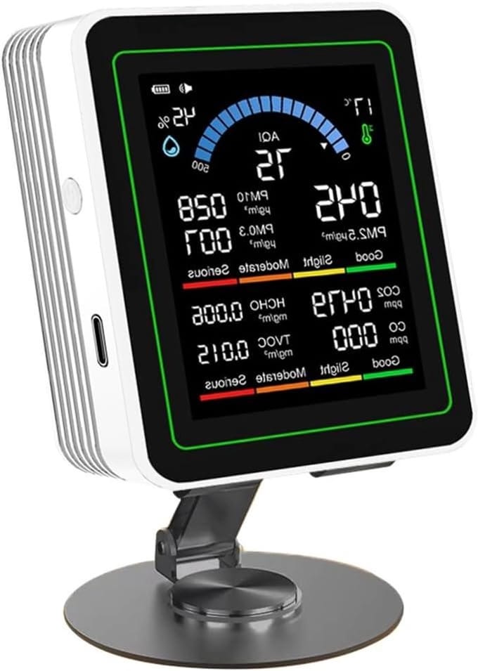Luchtkwaliteitsmonitor - CO2 meter Vochtigheidsmeter - Binnenmilieu Controleren - 10-in-1 Meting - 28 inch Scherm - Wit
