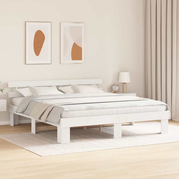 vidaXL - Bedframe - met - hoofdeinde - Wit - 180 - x - 200 - cm - Massief - grenenhout