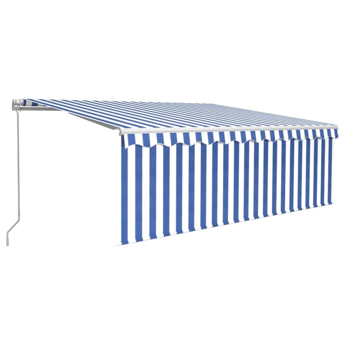 vidaXL - Uitschuifbare - luifel - Blauw - en - Wit - 4 - × - 3 - m - Polyester
