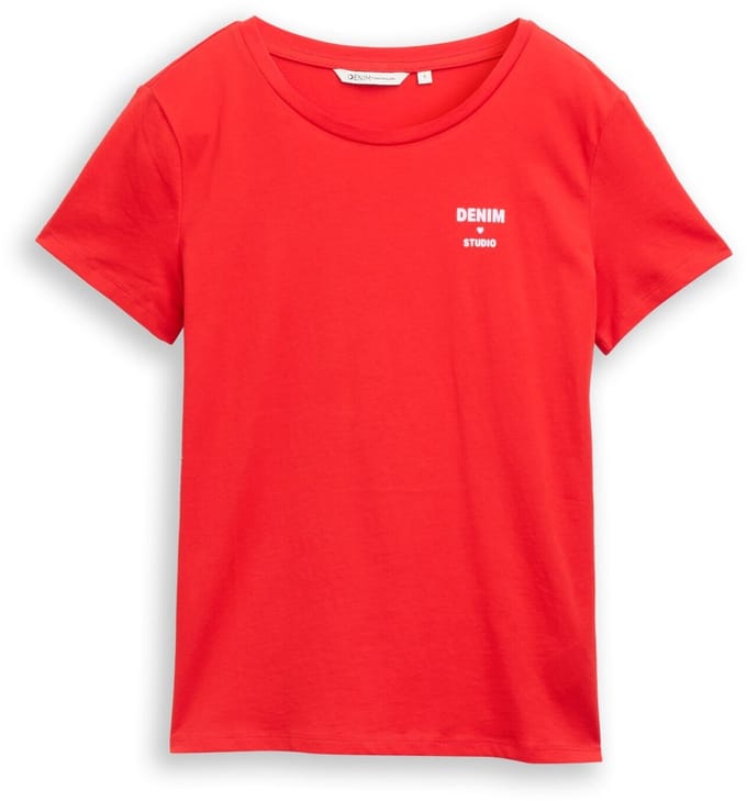 Tom Tailor Denim - T-shirt met print - Maat S - brilliant red