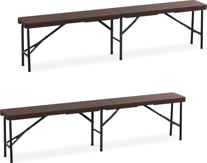 bierbank set van 2 - inklapbaar - campingbank - 180 cm - bruin