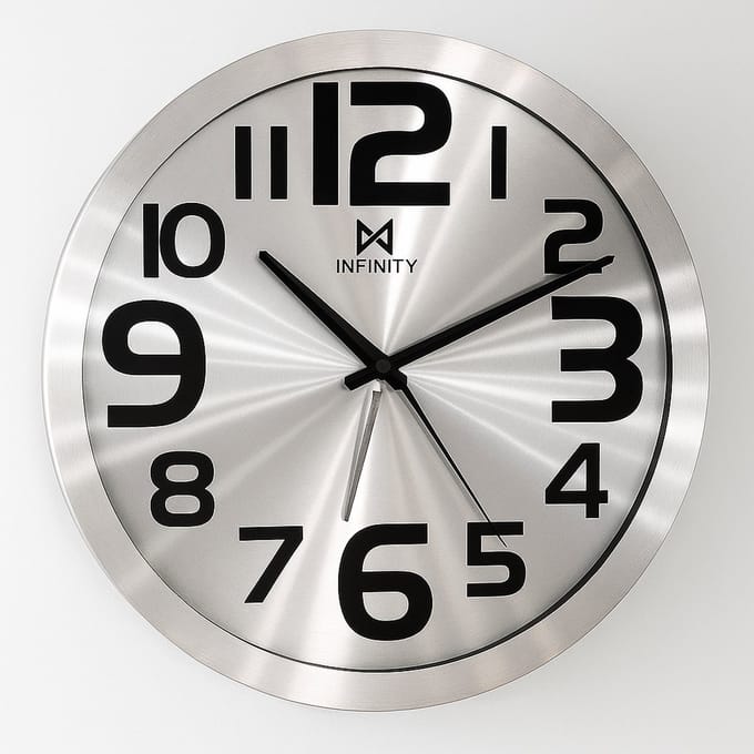 Regentech Wandklok Stainless Steel Look - Stil Uurwerk - Automatische Secondewijzer - 30 Cm Diameter