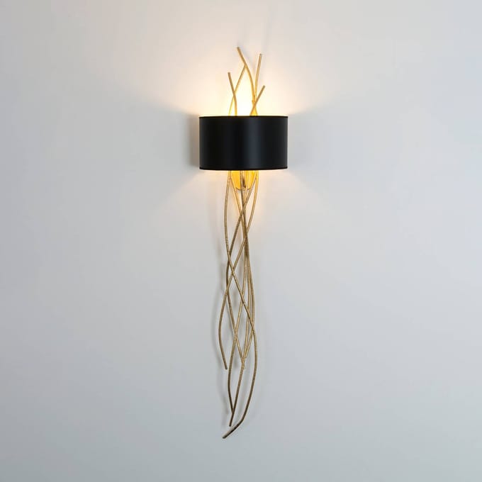 Holländer Elba lungo wandlamp, goud/zwart, hoogte 144 cm, ijzer