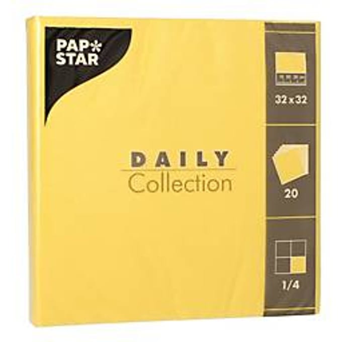 Papstar "Daily Collection" servetten, met ¼ vouw, 320 x 320 mm, 20 stuks, geel